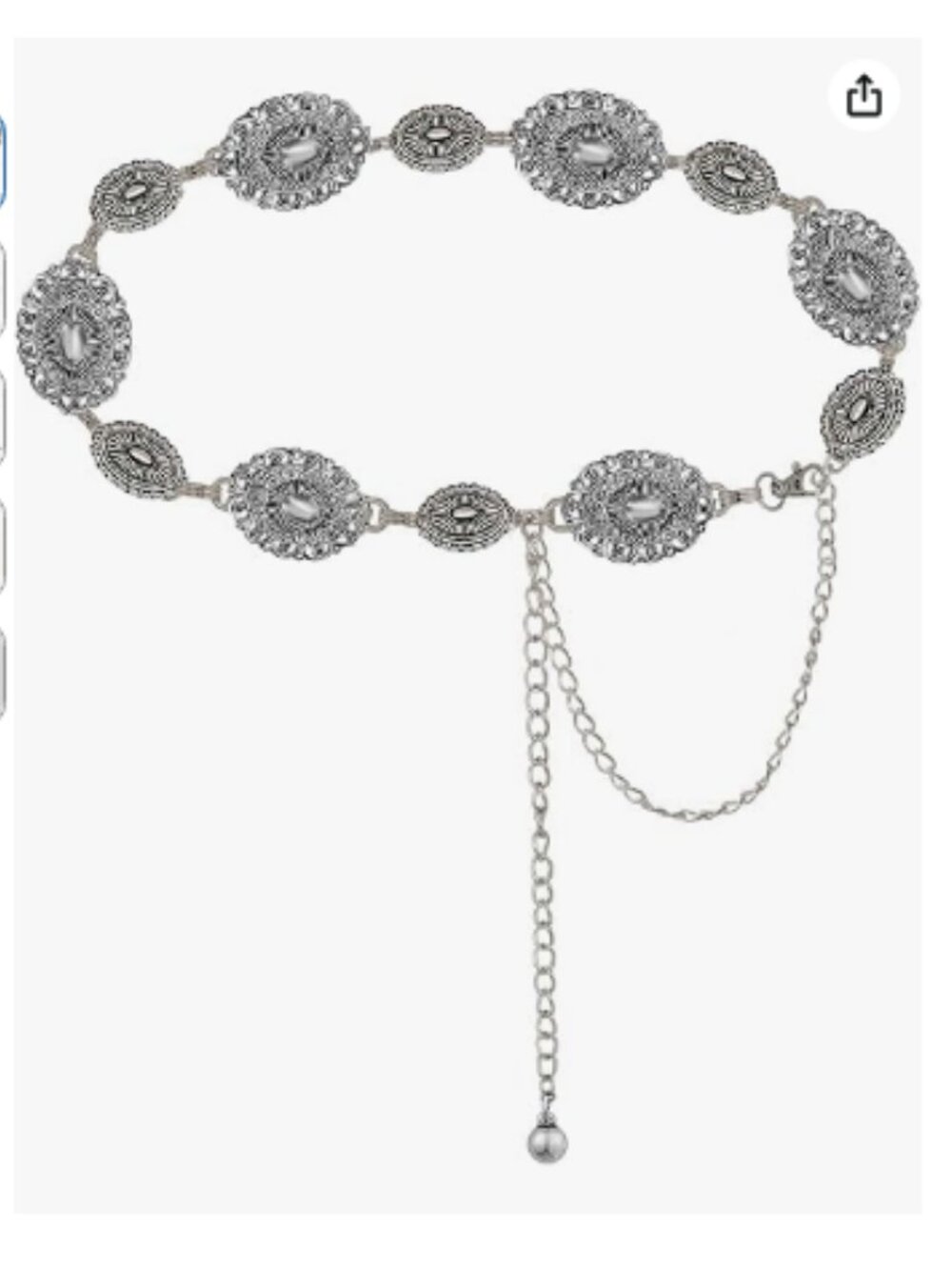 Western Concho Belt Women’s Silver Turquoise Cowgirl Chain Belt